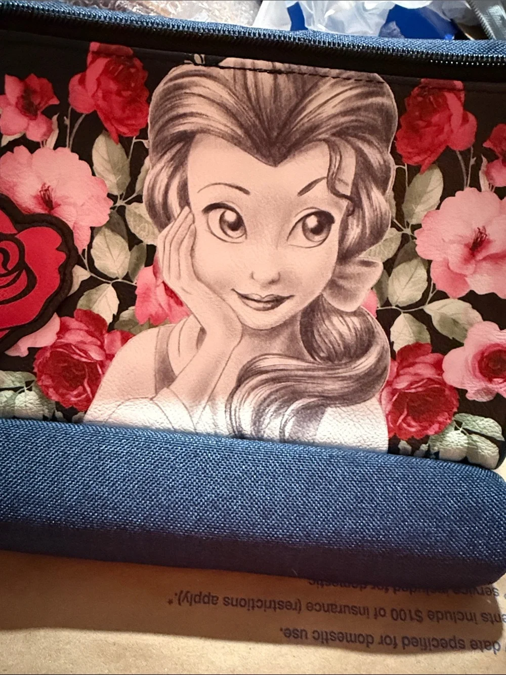 Disney’s Beauty and the Beast Princess Belle,Floral Clutch Bag in Black and Pink